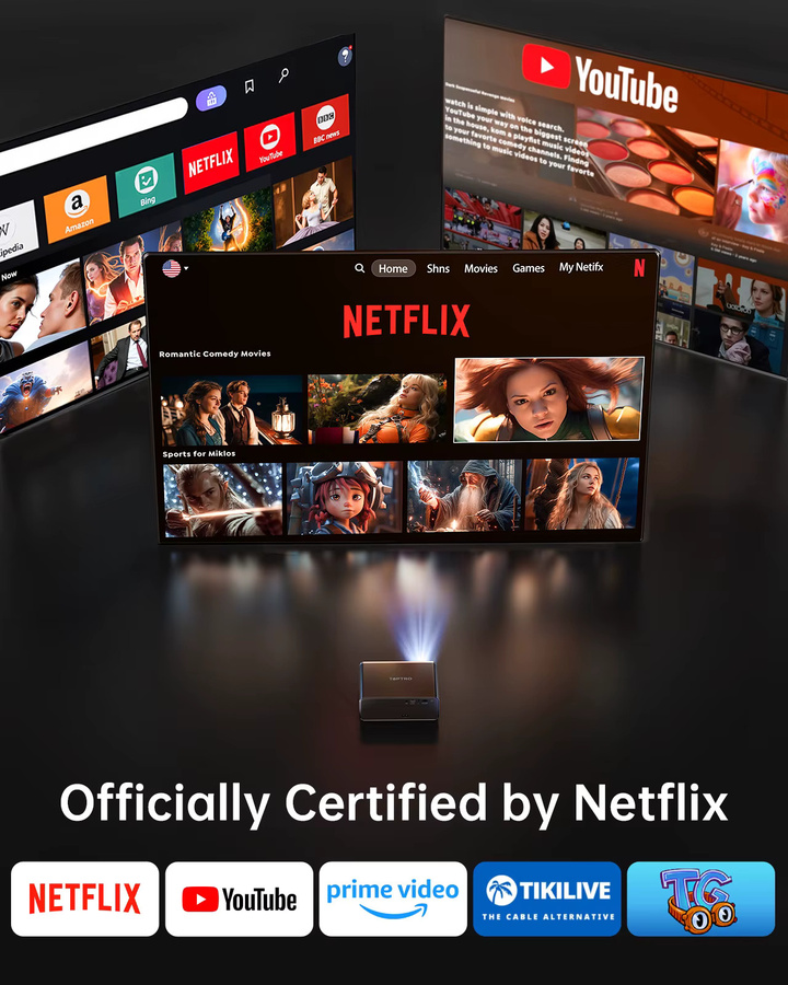 TOPTRO 4K Smart Home Theater Filmprojektor in Schwarz mit Autofokus, Keystone, WiFi6 und Bluetooth 5.2, Full HD 1080p, offiziell Netflix-kompatibel - Bild 3
