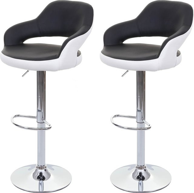 2er-Set MCW Barhocker MCW-F16 Drehhocker mit Lehne aus Kunstleder in Schwarz-Weiß - Bild 1