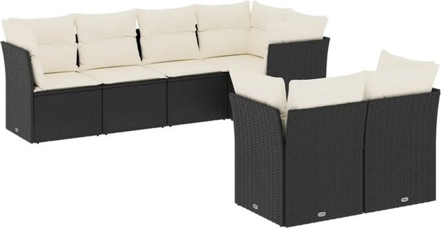 vidaXL 7-teilige Garten-Sofagarnitur aus Poly-Rattan mit Kissen in Schwarz - Bild 1