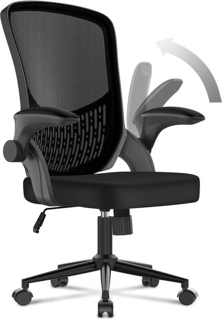 Rattantree Ergonomischer Bürostuhl mit Klapparmlehnen, Mid Back Mesh Design mit Lendenstütze und Aufbewahrungsfach, Schwarz - Bild 1