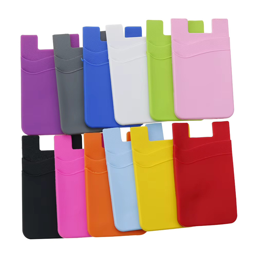 Silikon Handy Kartenhalter Brieftasche mit Klebestreifen in Grau für Smartphone und ID-Karten - Bild 3