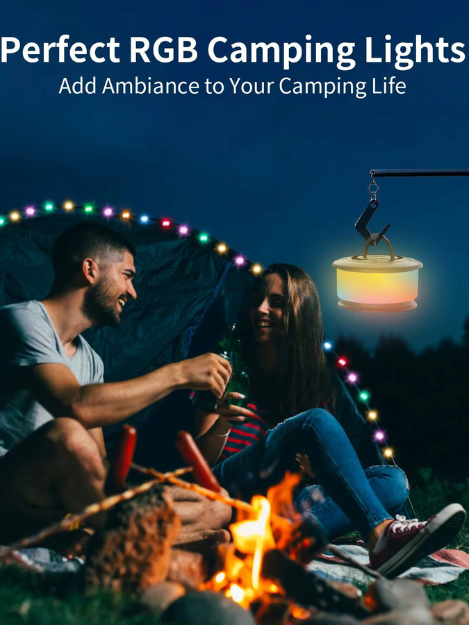 3-in-1 Campingleuchte mit 10 m RGB-Lichterkette, wiederaufladbarem 2200-mAh-Akku und 19 Beleuchtungsmodi in Multicolor - Bild 6