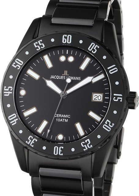 Jacques Lemans Liverpool Herrenuhr, Quarz, Edelstahl, Schwarz, 42 mm, 10 ATM - Bild 1