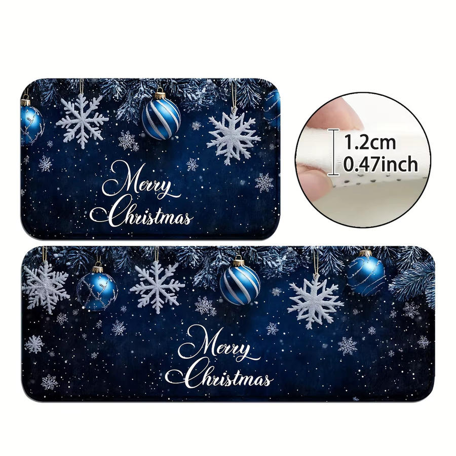 VIKAMA 2-teiliges Teppich-Set Schneeflocken Design in Blau, rutschfest und schmutzabweisend für Wohnzimmer, Flur oder Badezimmer - Bild 2