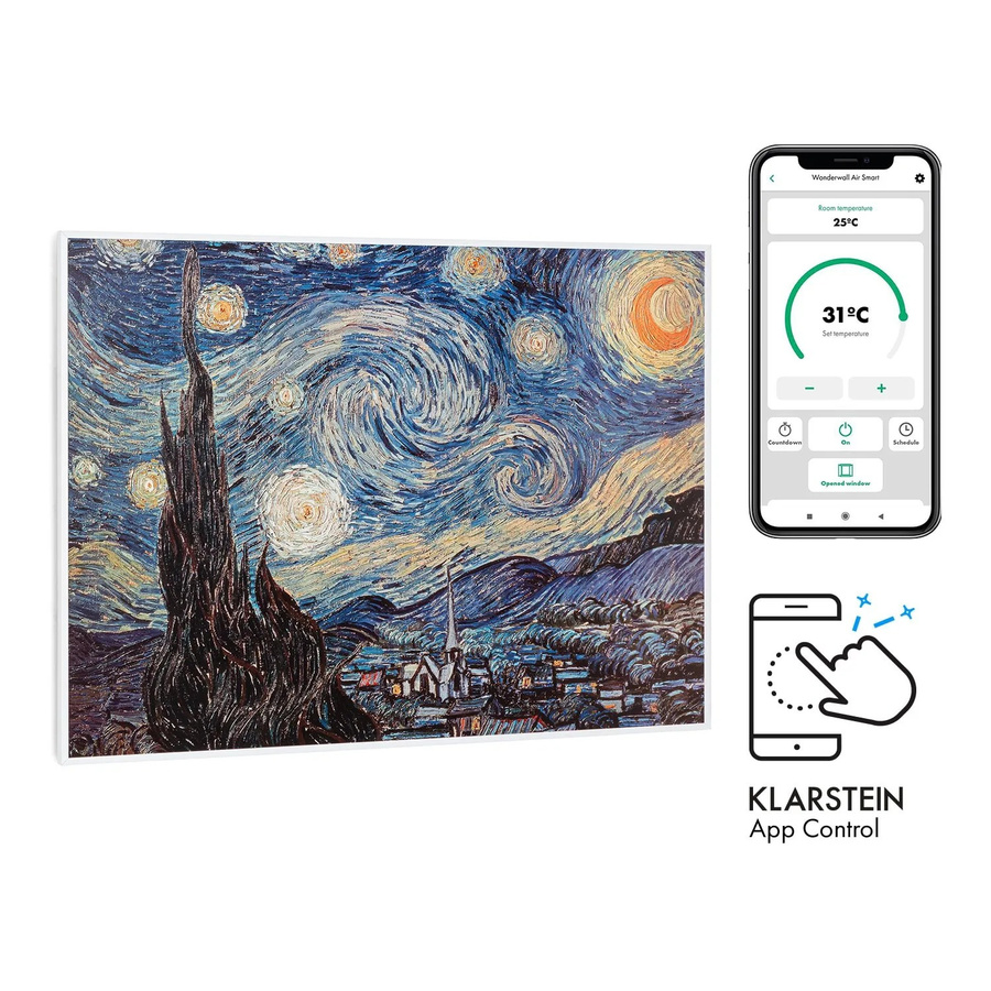 Klarstein Wonderwall Air Art Smart Infrarotheizung mit App-Steuerung und Motiv Sternennacht, Weiß, B/H: 80 x 60 cm, 500 W - Bild 2