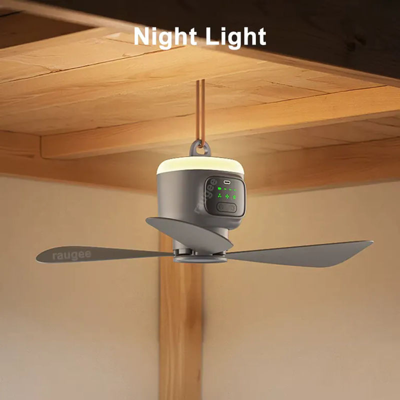 Tragbarer Deckenventilator von ragee in Grau mit LED-Licht, Fernbedienung und 12000 mAh Akku, kabelloser USB-Aufladeventilator für Camping und Zelt - Bild 3