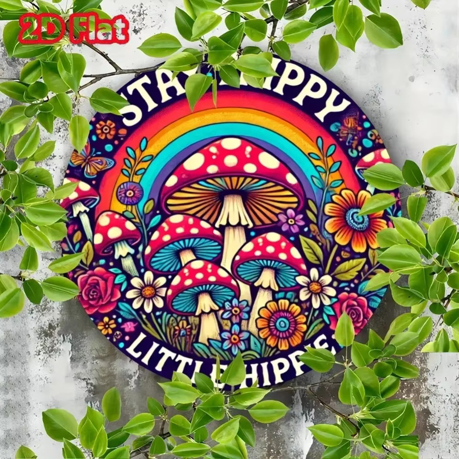 Rundes Vintage Wandkunstschild aus Metall von Potdemiel mit psychedelischem Hippie-Pilz-Graffiti-Design in Multicolor, Durchmesser: 20 cm - Bild 4