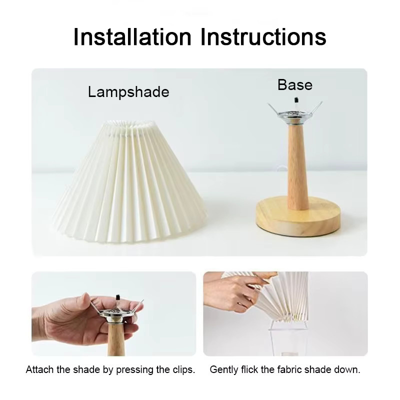 Nordic Plissee Tischlampe DIY faltbar in Weiß mit Holzfuß und warmweißem Licht via USB - Bild 3