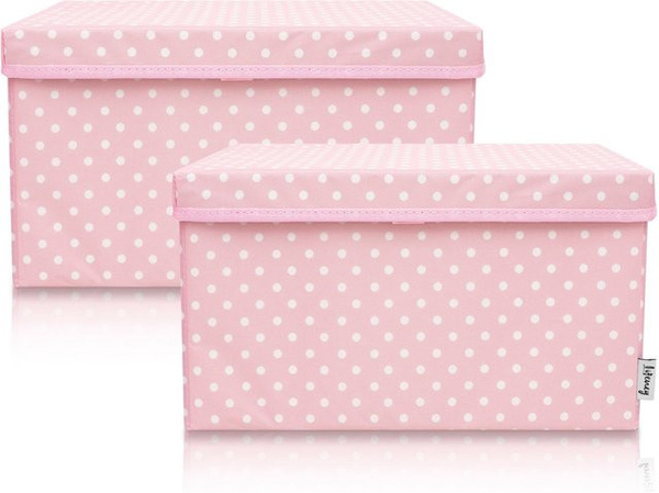 Lifeney Aufbewahrungsbox 2er-Set mit Deckel aus Stoff, Punkte, Rosa/Weiß, B/T/H: 37 x 25 x 21 cm