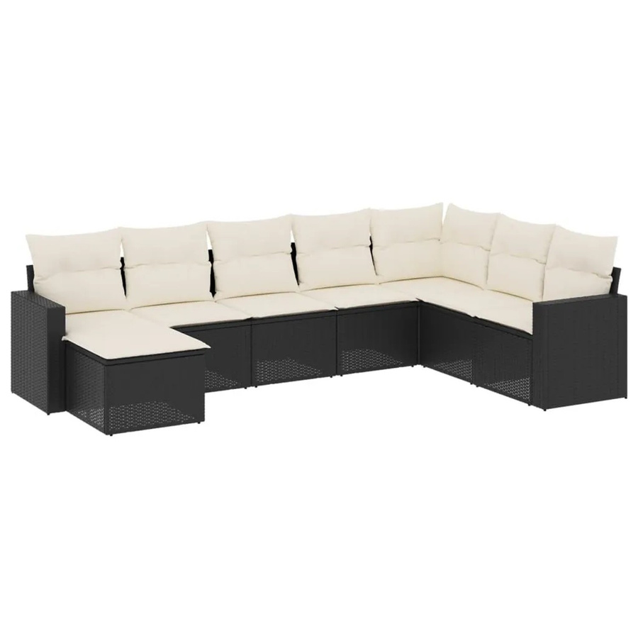 vidaXL 8-teilige Garten-Sofagarnitur in L-Form mit Kissen und Ottoman, Schwarz, Poly-Rattan mit Metallgestell - Bild 2