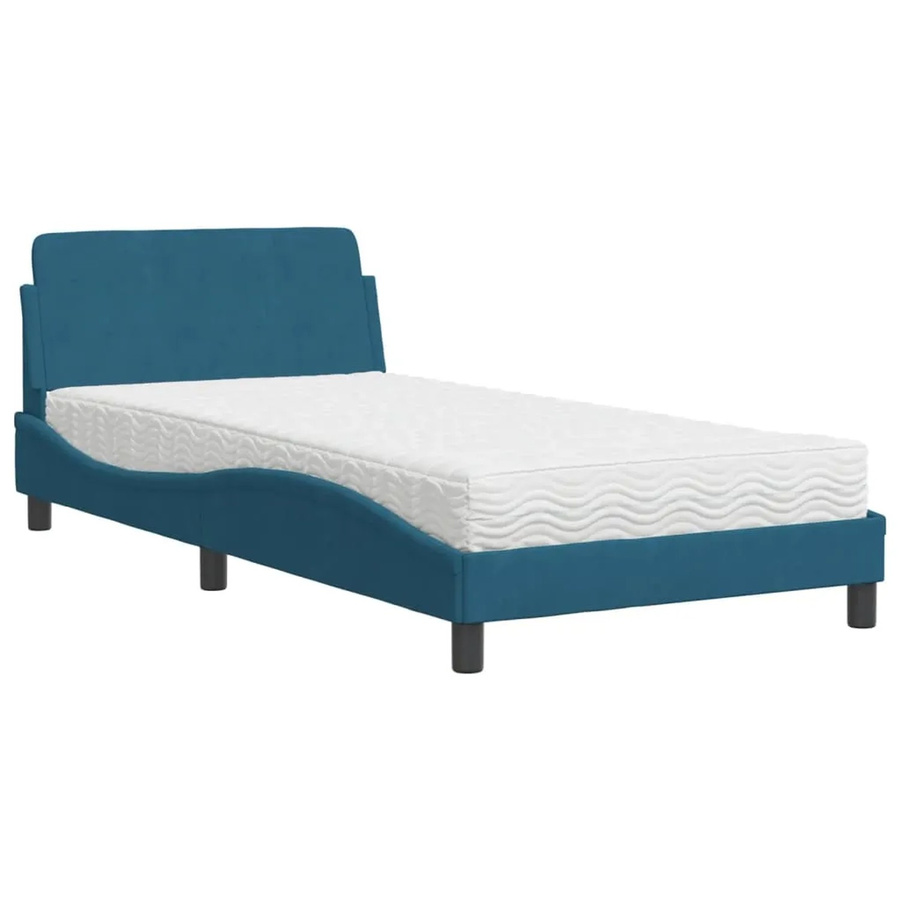 vidaXL Bett mit Matratze aus Samt in Blau, modernes Design mit Kiefernholz und Schaumstoff, B/T/H: 100 x 200 x 105 cm - Bild 2