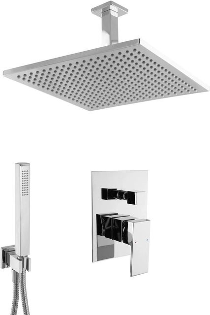 PaulGurkes Regendusche Komplett Set mit Unterputz-Deckenmontage, Einhebelmischer und Handbrause in Chrom - Bild 1