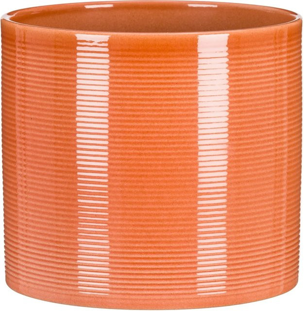 Scheurich Übertopf 828 Papaya in Orange aus Keramik mit Querrillen, Durchmesser: 12 cm, Höhe: 11 cm - Bild 1