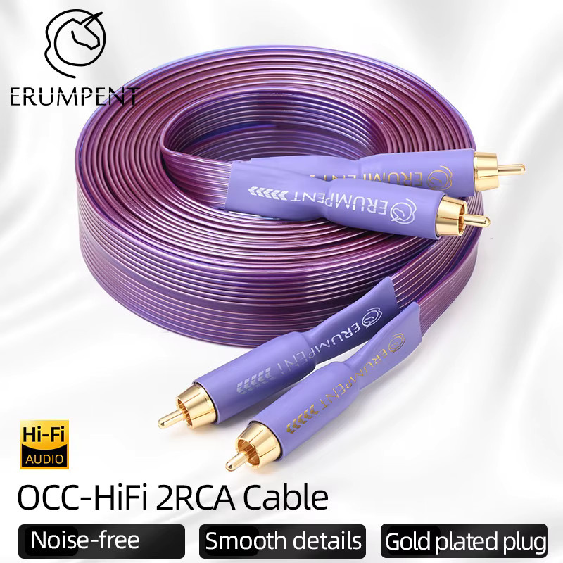 ERUMPENT HiFi OCC 2RCA Audiokabel aus reinem Kupfer mit vergoldeten Steckern in Gold und Purple - Bild 2