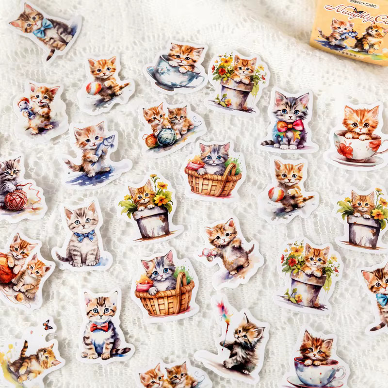 45 Stück Cartoon-Katzen-Aufkleber in verschiedenen Stilen, Multicolour, für Fotoalben, Sammelalben und Collagen - Bild 1