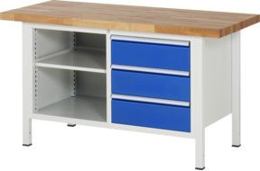Rau Werkbank höhenverstellbar mit 3 Schubladen, Multicolor, B: 150 cm, T: 70 cm, H: 84-104 cm - Bild 1