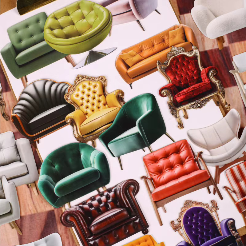 8er Set Retro Europäische Stoffsofa Illustration Aufkleber aus Papier für DIY Scrapbooking und Album Dekoration in Multicolour - Bild 1