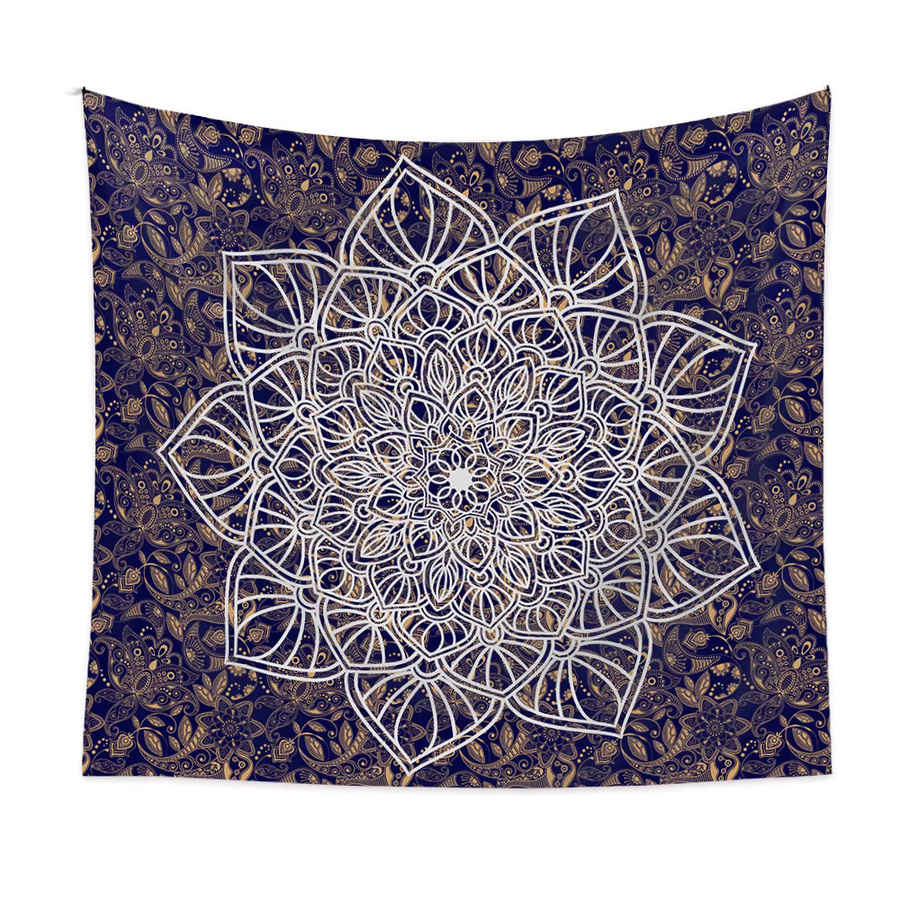 VIKAMA Boho Wandteppich mit Mandala-Design in Blau, geometrischer Textil-Wandteppich, B/H: 75 x 58 cm - Bild 2
