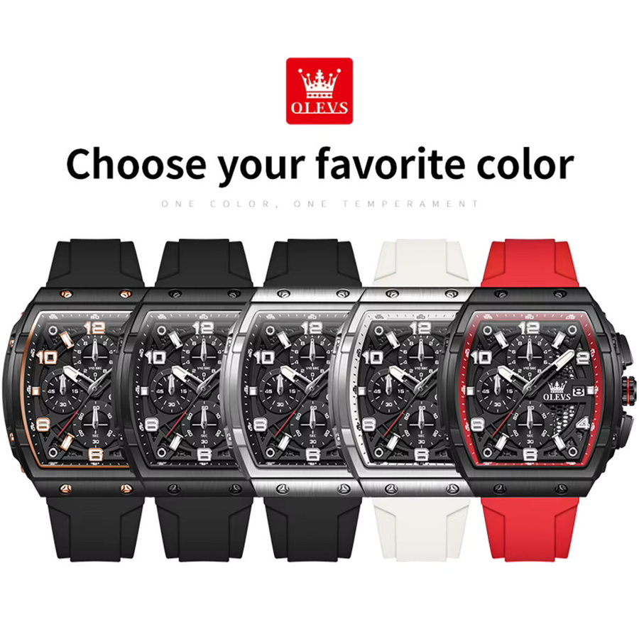 OLEVS Chronograph, Quarzuhr, Silikonarmband, Schwarz, Herren - Bild 4