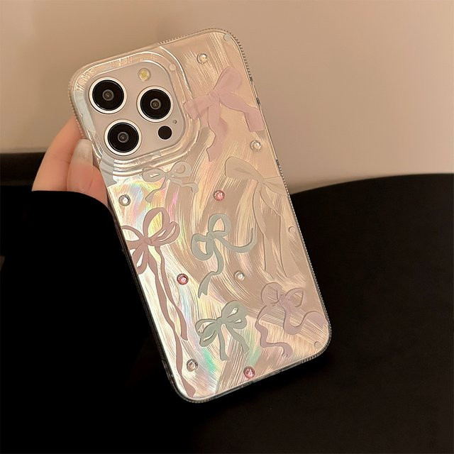 MUQGEW Handyhülle mit koreanischem Schleifen-Design und Diamant-Aufklebern für iPhone 11 bis iPhone 17 Pro Max, stoßfest, Mehrfarbig - Bild 1
