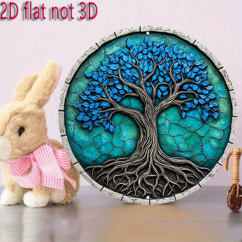 Rundes Mosaik-Wandschild Baum des Lebens von CIFBUY in Türkisblau aus Aluminium für Innen und Außen - Bild 3
