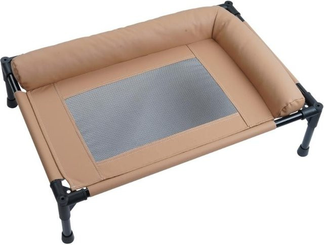 Atmungsaktives erhöhtes Hundebett für Outdoor und Terrasse mit L-förmigem Kissen und Stahlrahmen in Tortilla Braun - Bild 1