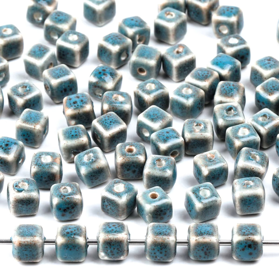 NASSBORO Perlen, Retro See Blau, Quadrat Keramik Würfel, Charms - Bild 5