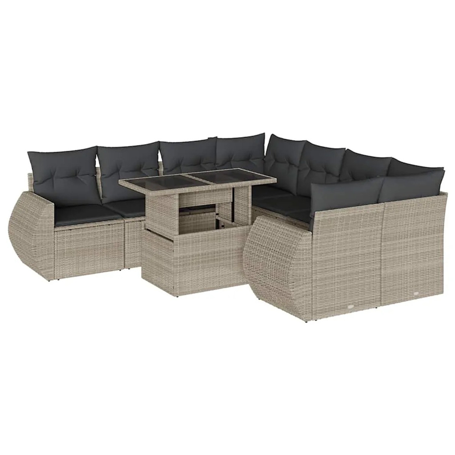 vidaXL 9-tlg. Garten-Sofagarnitur aus Poly-Rattan mit Kissen in Hellgrau und Anthrazit - Bild 2