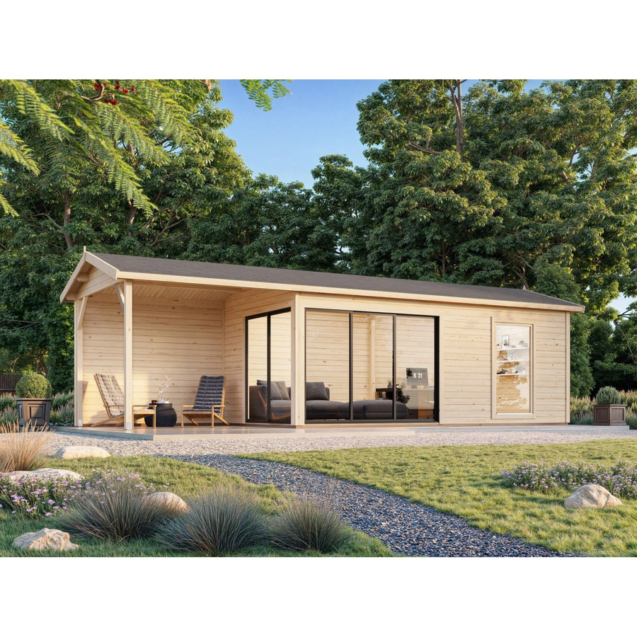 Palmako Gartenhaus Amanda Slide Plus aus Fichtenholz in Grau mit Satteldach, B/T/H: 873 x 300 x 280 cm - Bild 2