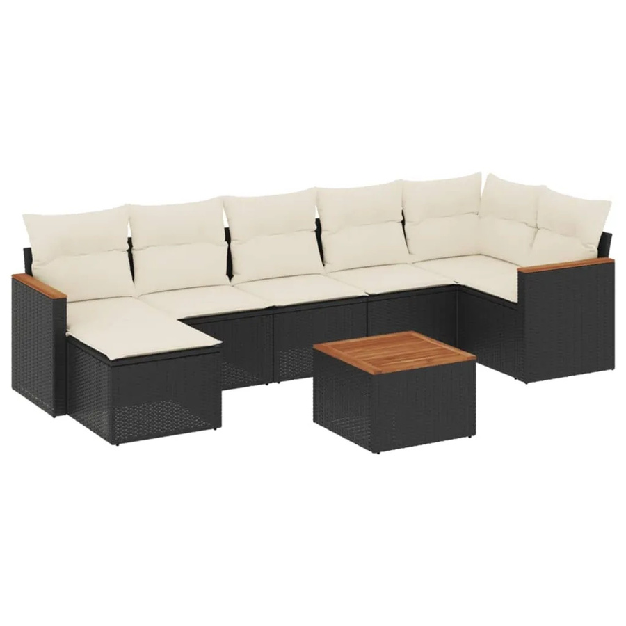 vidaXL 8-teilige Garten-Sofagarnitur in L-Form aus schwarzem Poly-Rattan mit Kissen und Akazienholz - Bild 2