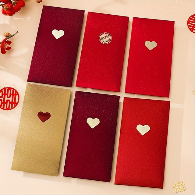 6 rote Neujahrsumschläge aus Papier mit Liebesmustern für Valentinstag und Neujahr - Bild 1
