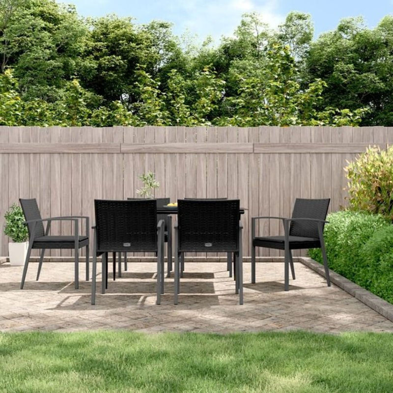 Vidaxl Gartenstuhl Set mit Kissen 6er Pack aus Poly Rattan und Metall in Schwarz und Grau, B/T/H: 56,5 x 57 x 83 cm - Bild 1