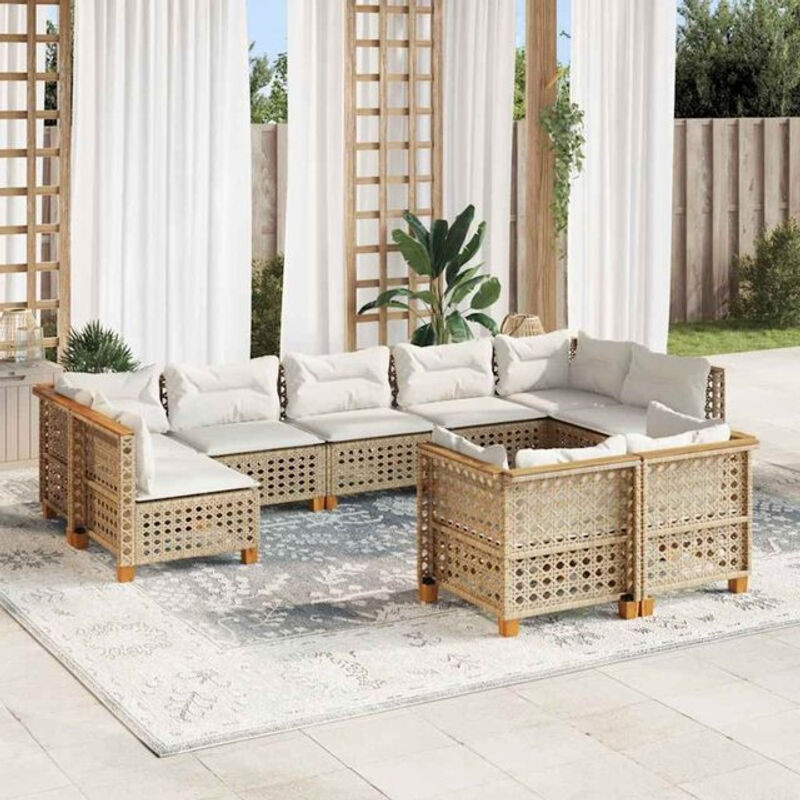 9-tlg. Garten-Sofagarnitur mit Kissen aus Polyrattan in Beige von vidaxl - Bild 1