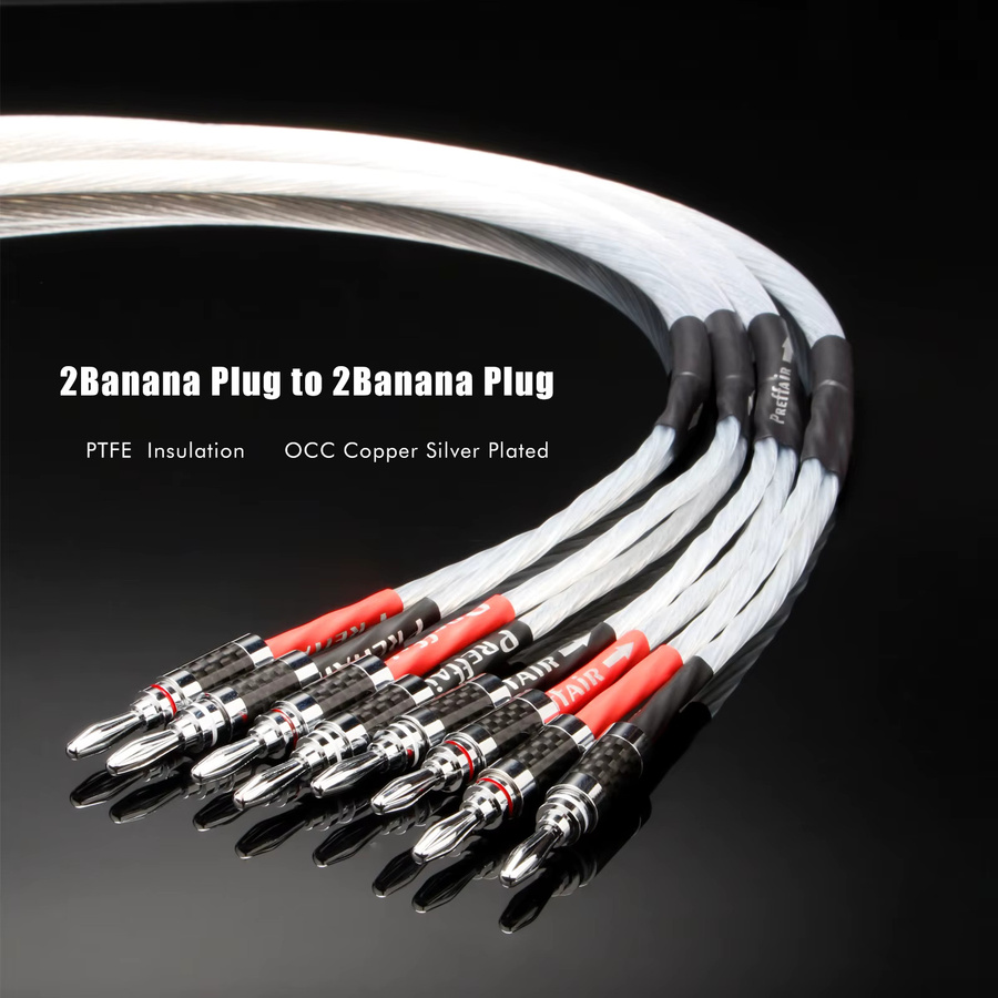Preffair 7N OCC versilberte Biwire-Lautsprecherkabel 2B auf 4B mit Carbonfaser-Stecker in Silber - Bild 2