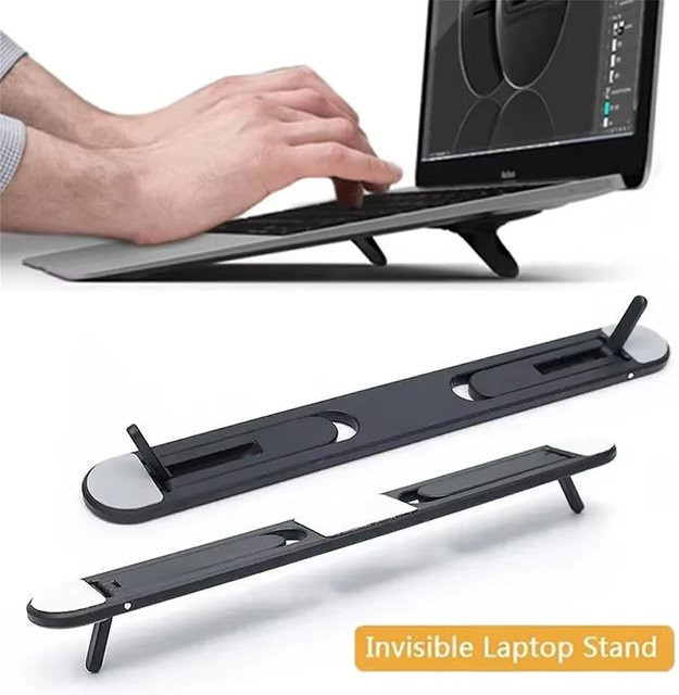 VORTNGLE Tragbarer Laptop-Ständer in Schwarz, Faltbare Notebook-Stützhalterung mit selbstklebender Befestigung für MacBook und Lenovo - Bild 1