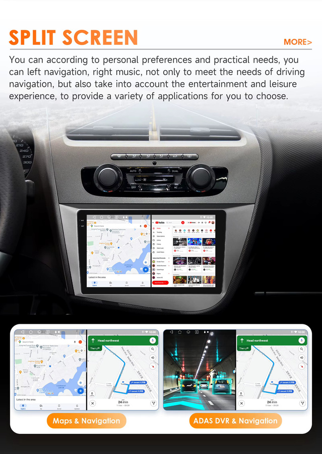 OSSURET 8-Kern 6115 Android Autoradio mit GPS und kabellosem Carplay für Seat Leon 2 MK2 1P1 2005 - 2012 in Schwarz, 2DIN Multimedia-Player - Bild 2