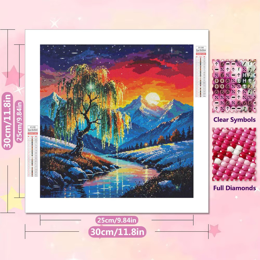 EverShine 5D Diamantmalerei DIY Mosaik-Set Landschaft mit Baum Weide Berg und Fluss in Multicolor - Bild 2