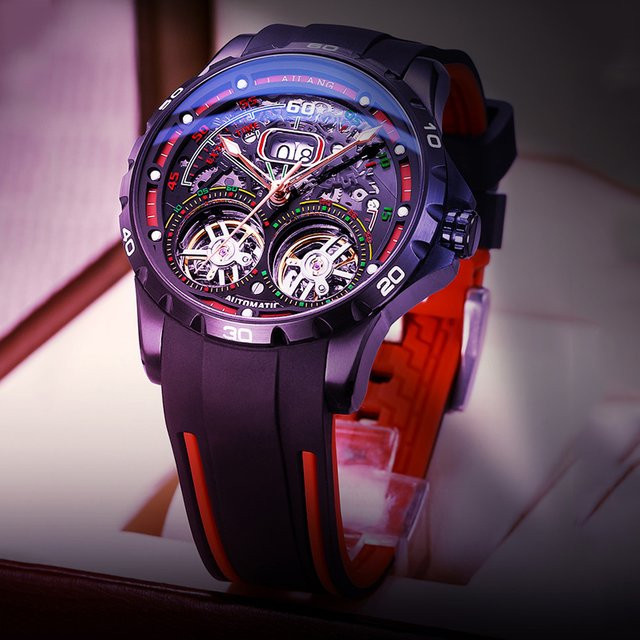 AILANG Armbanduhr, Doppel Tourbillon, Automatik, Edelstahl, Silikon, Herren - Bild 1