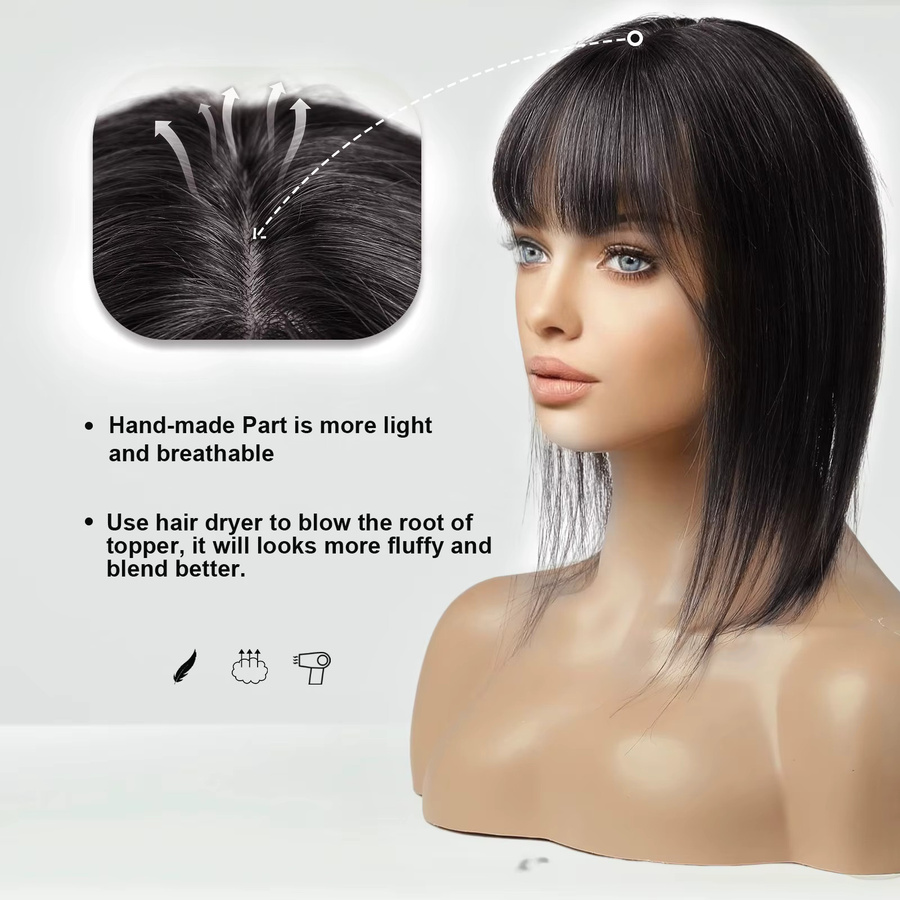HAIRCUBE Remy-Echthaar-Topper mit Pony, dunkelschwarz, Damen - Bild 6