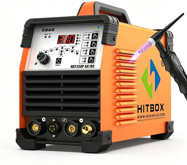 HITBOX 6-in-1 HF TIG Schweißgerät HBT250P AC/DC, Orange, 220V 200A, Aluminium-Schweißmaschine für MMA ARC Argon mit digitaler Puls-Funktion und Fußpedal-Unterstützung - Bild 1