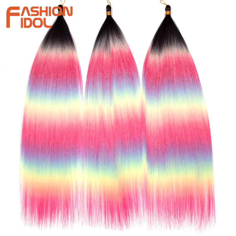 FASHION IDOL Synthetisches Flechthaar, Ombre-Regenbogen, 28 Zoll, 3 Stück - Bild 2