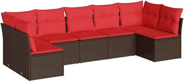 vidaXL 7-teilige Garten-Sofagarnitur in L-Form aus Poly-Rattan in Braun mit Kissen und UV-beständigem Polyester - Bild 1