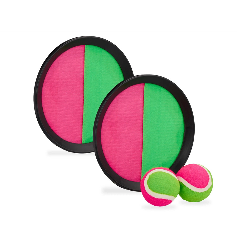 Relaxdays Klettballspiel Set Kunststoff Gummi Pink Grün Bunt - Bild 2