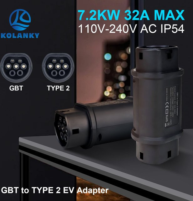 Kolanky GBT auf Typ 2 EV-Ladegerät-Adapter, 32 A 22 kW, Schwarz, für EU-Typ-2-Elektrofahrzeuge - Bild 1