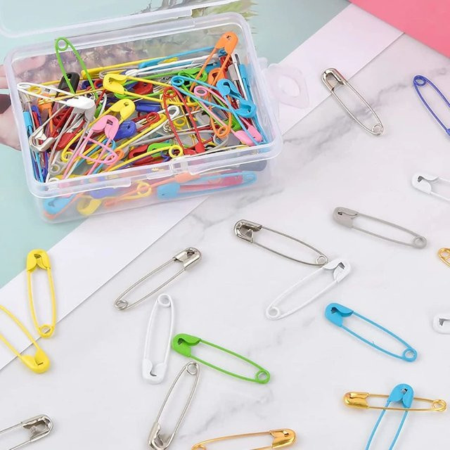 120 Stück farbige Sicherheitsnadeln aus Metall mit Aufbewahrungsbox für DIY und Basteln, Multicolor - Bild 1