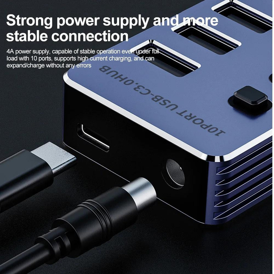 Meiteai USB 3.0 Hub 10 in 1 mit 7 Ports und 3 USB-A Anschlüssen, 5Gbps Splitter Erweiterungsdock mit unabhängigen Schaltern und 12V Netzteil für PC, Laptop und Tablets - Bild 6