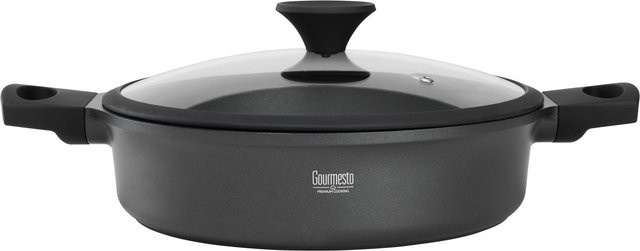 Gourmesto Servierpfanne Black Line in Schwarz mit Glasdeckel, Durchmesser: 28 cm - Bild 1