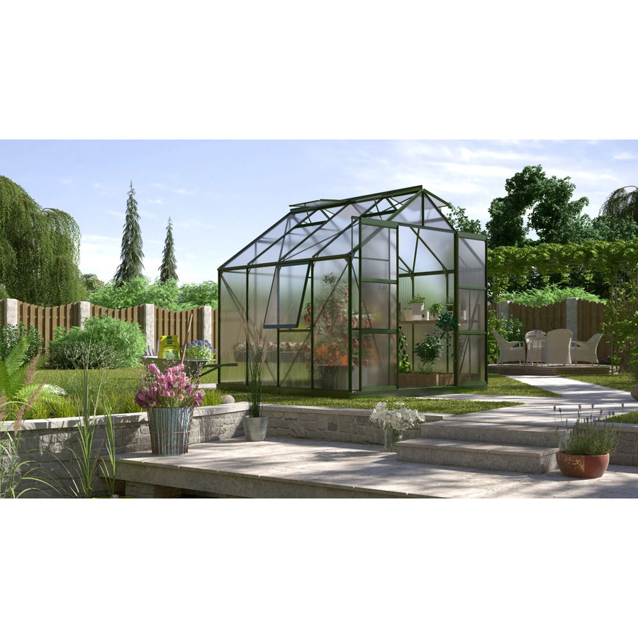 Vitavia Gewächshaus Jupiter 6700 HKP Smaragd Vorzugsset mit Polycarbonat-Platten, Aluminiumrahmen, Doppelschiebetür, Dachfenster, Seitenfenster und Regenrinnen, B/T/H: 254 x 248 x 3 cm - Bild 2