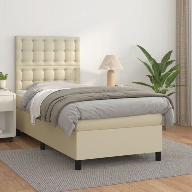 vidaxl Boxspringbett mit Matratze in Beige aus Kunstleder, B/T/H: 90 x 200 x 118 cm - Bild 1