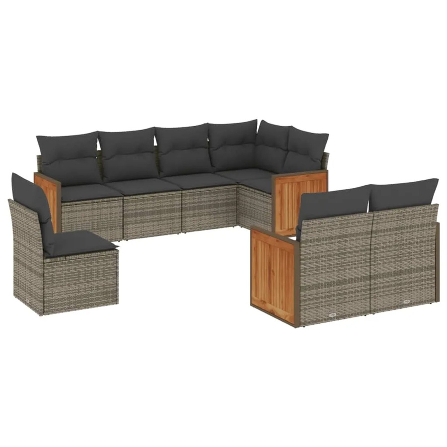 vidaXL 8-tlg Garten-Sofagarnitur in U-Form aus grauem Poly Rattan mit Kissen und abnehmbaren Bezügen - Bild 2